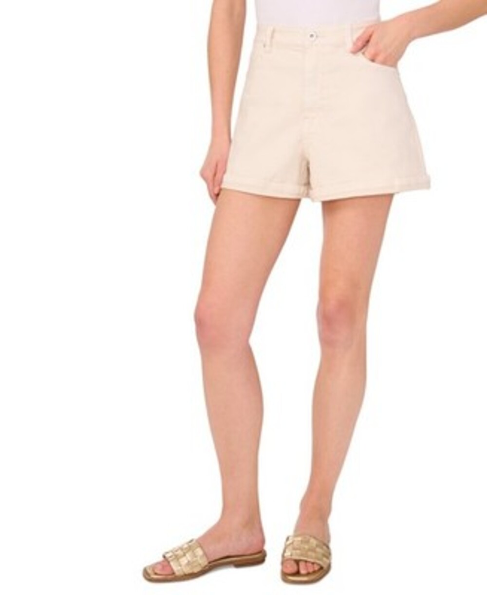 1.state High-Rise Denim Shorts Women's 10 New Ivory Solid Button Zip Closure